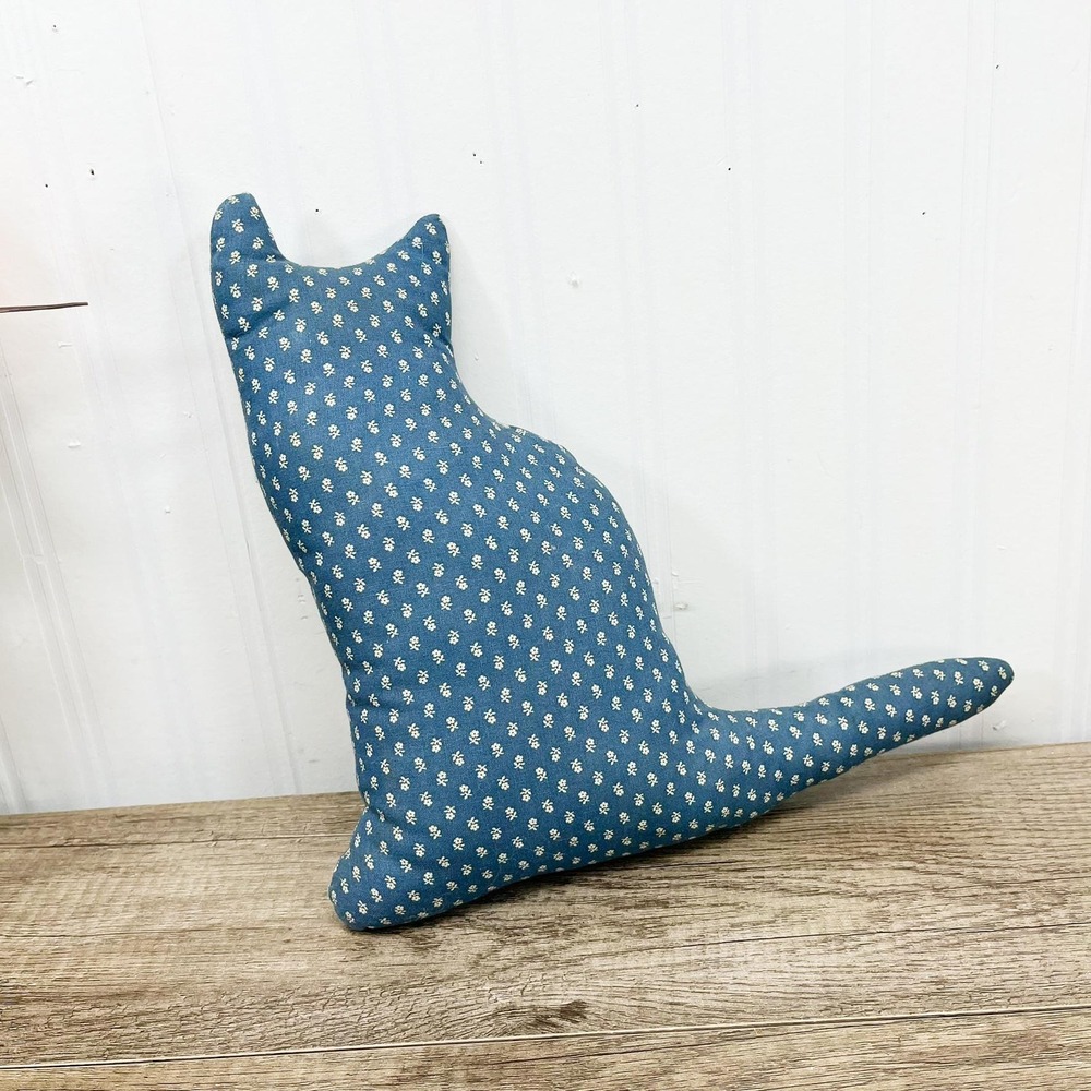 Vintage Fabric Folk Art Cat Pillow- Handmade 1980s Decor